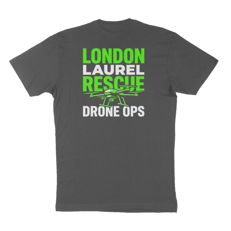 Custom t-shirt: "London Laurel Rescue ", Back print, charcoal shirt