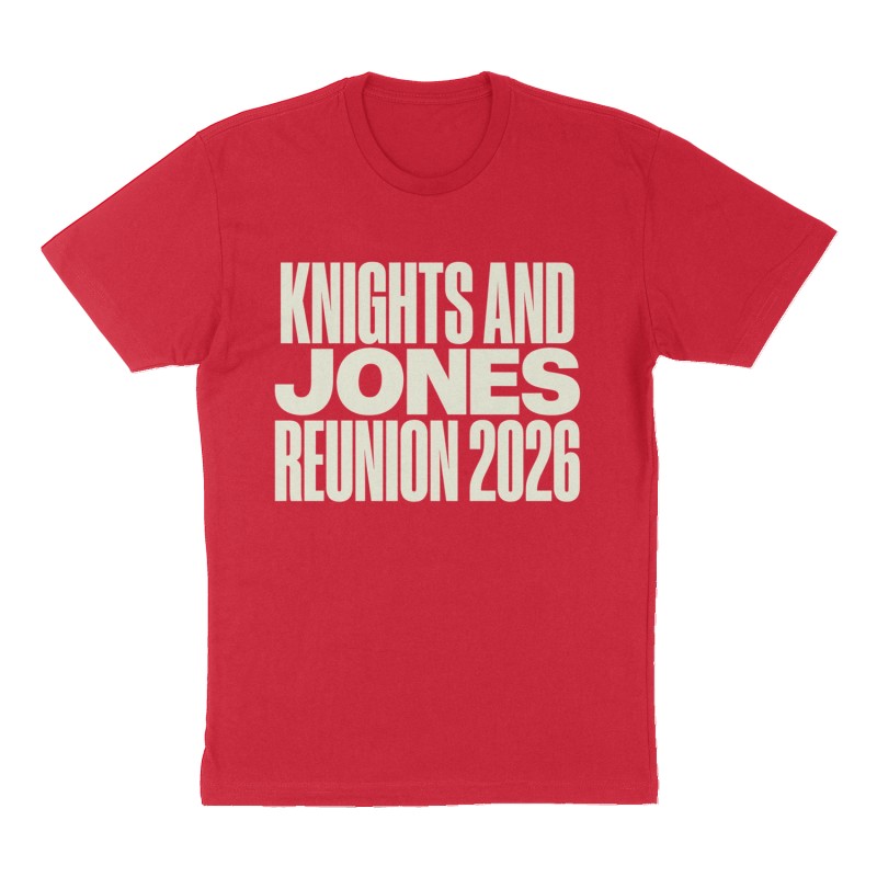 Custom t-shirt: "Knights and Jones Reunion 2026", Front print, red shirt