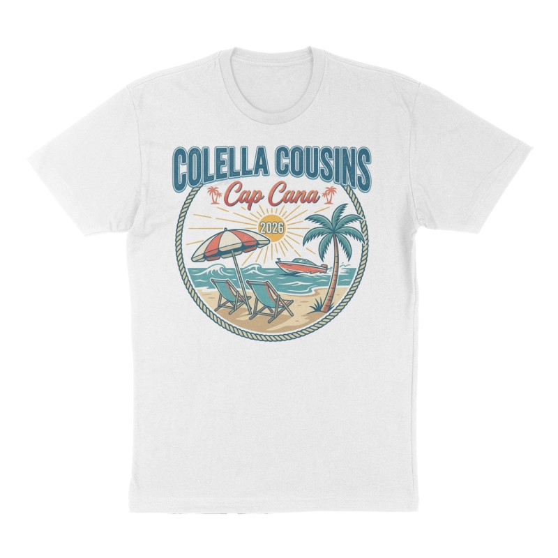 Custom t-shirt: "Colella Cousins Cap Cana 2026", Front print, white shirt