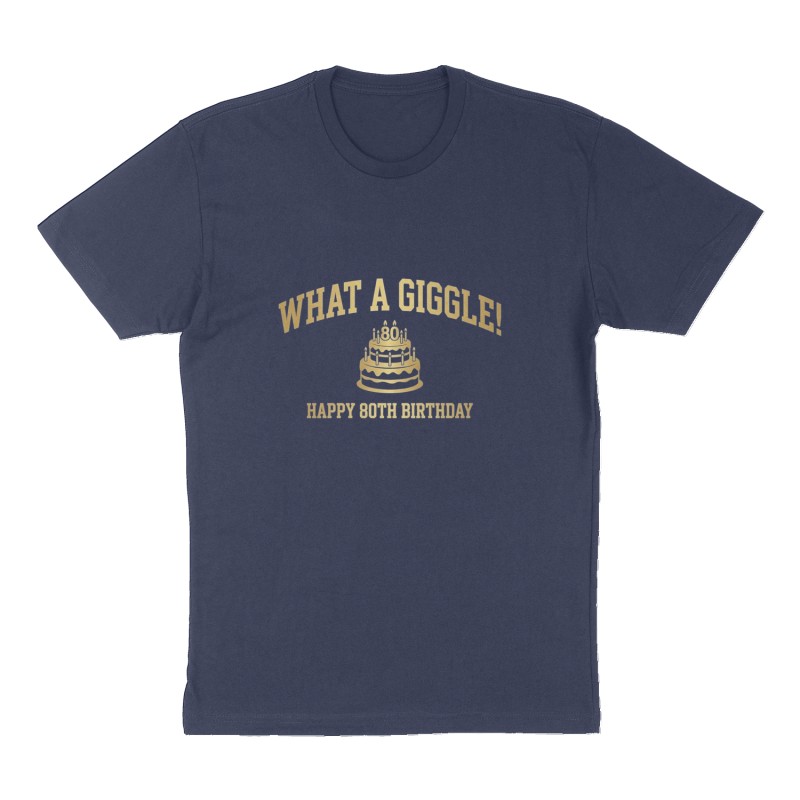 Custom t-shirt: "What a Giggle!", Front print, navy shirt
