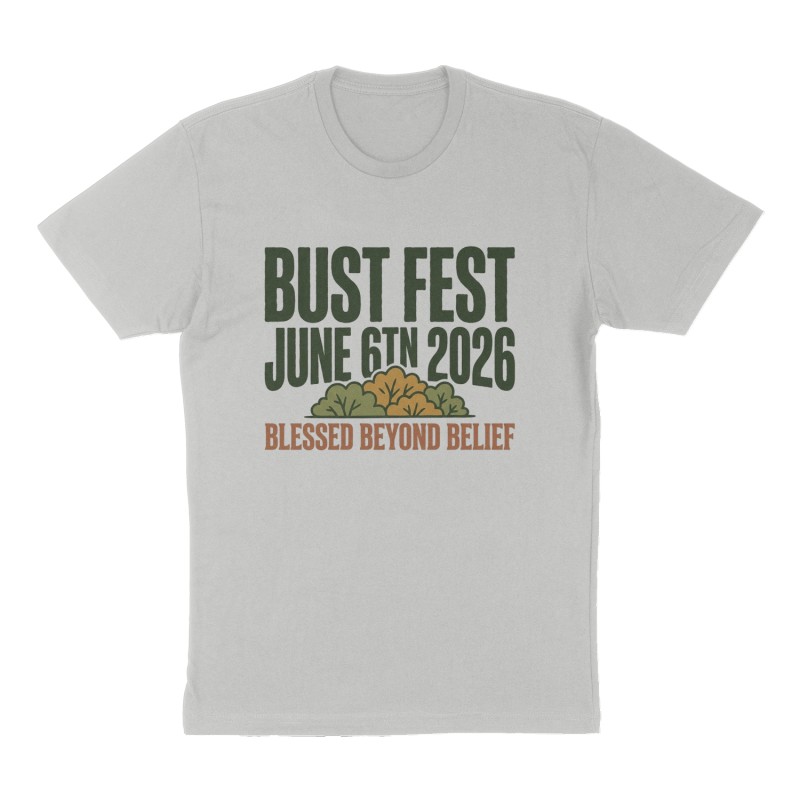 Custom t-shirt: "Bust Fest June 6tn 2026", Front print, heather-gray shirt