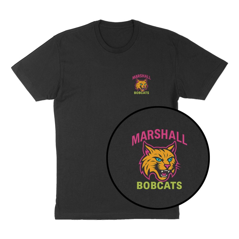 Custom t-shirt: "Marshall Bobcats", Left Chest print, black shirt