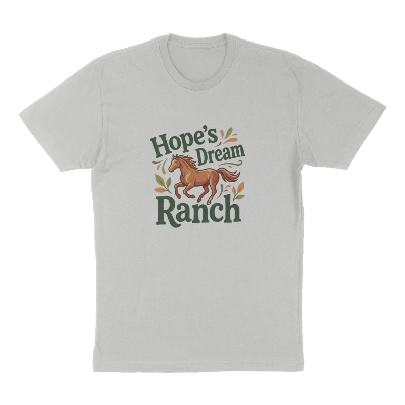 Custom t-shirt: "Hope's Dream Ranch", Front print, heather-gray shirt