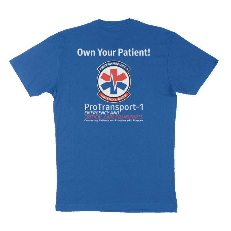 Custom t-shirt: "Own Your Patient!", Back print, royal-blue shirt