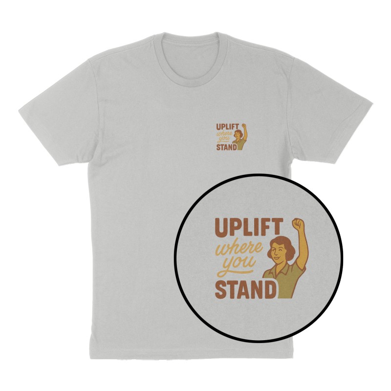 Custom t-shirt: "Uplift where you stand", Left Chest print, heather-gray shirt