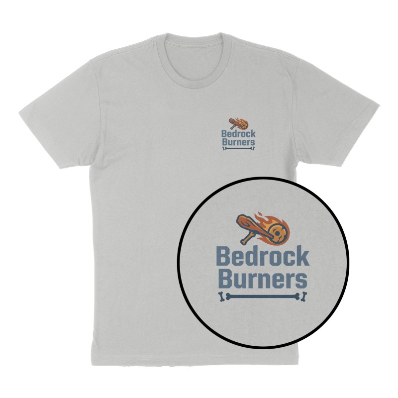 Custom t-shirt: "Bedrock Burners", Left Chest print, heather-gray shirt