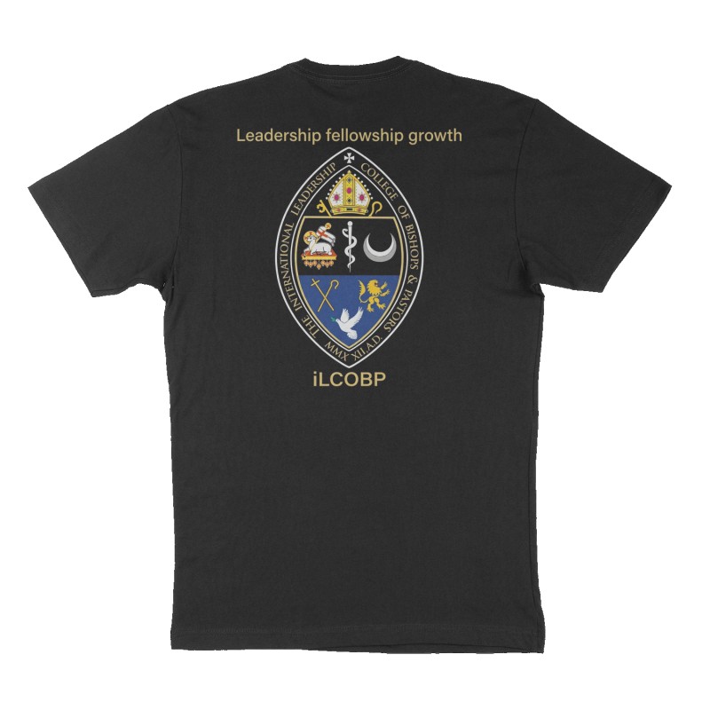 Custom t-shirt: "Leadership fellowship growth ", Back print, black shirt