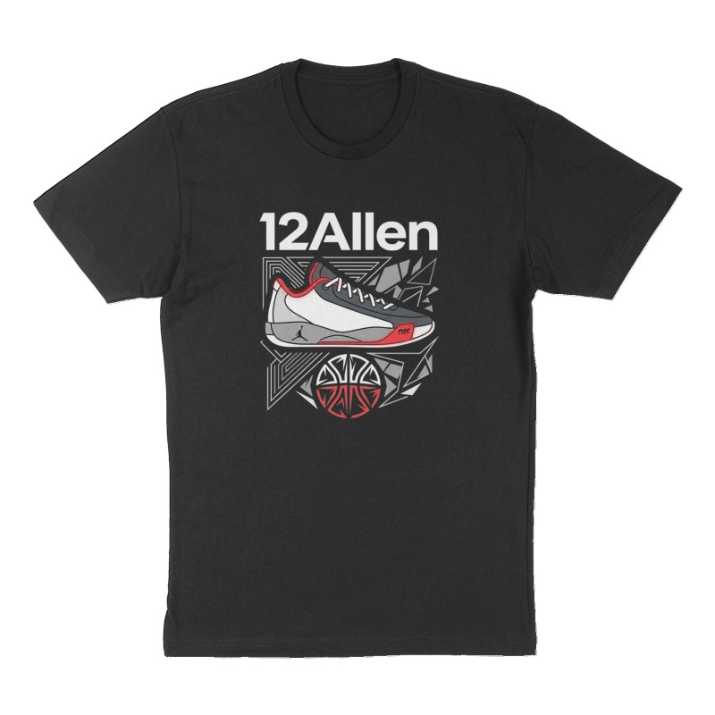Custom t-shirt: "12Allen", Front print, black shirt
