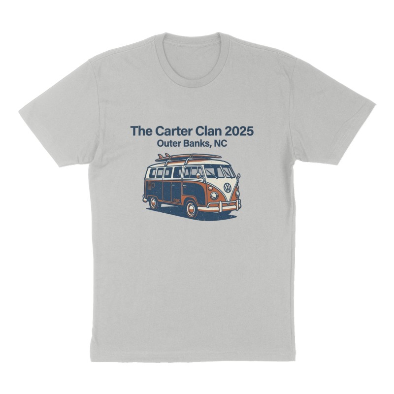 Custom t-shirt: "The Carter Clan 2025", Front print, heather-gray shirt
