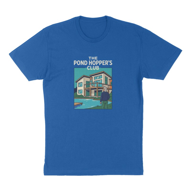 Custom t-shirt: "The Pond Hopper's Club", Front print, royal-blue shirt