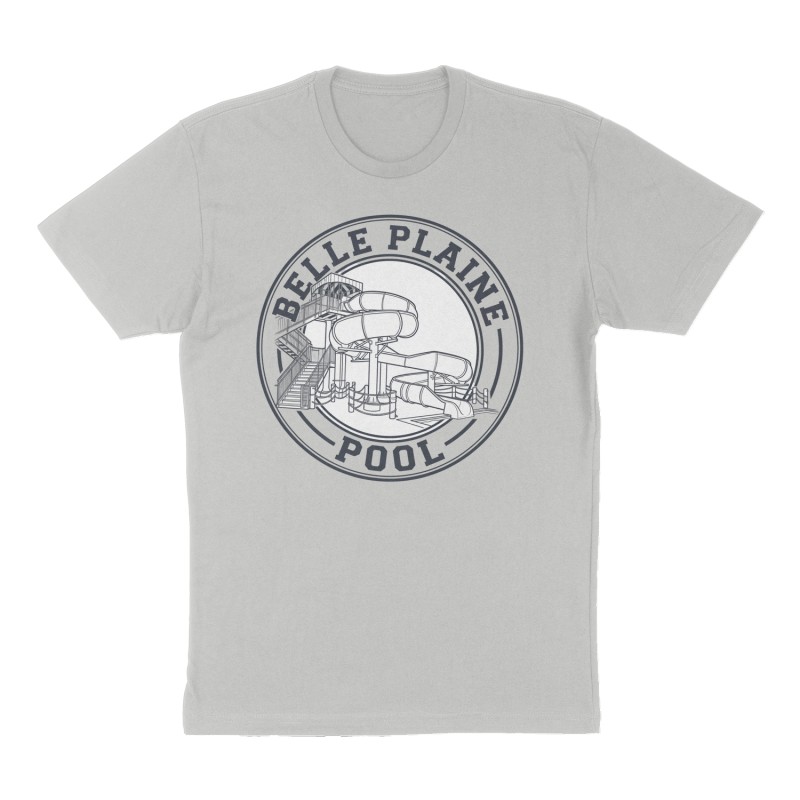 Custom t-shirt: "BELLE PLAINE POOL", Front print, heather-gray shirt