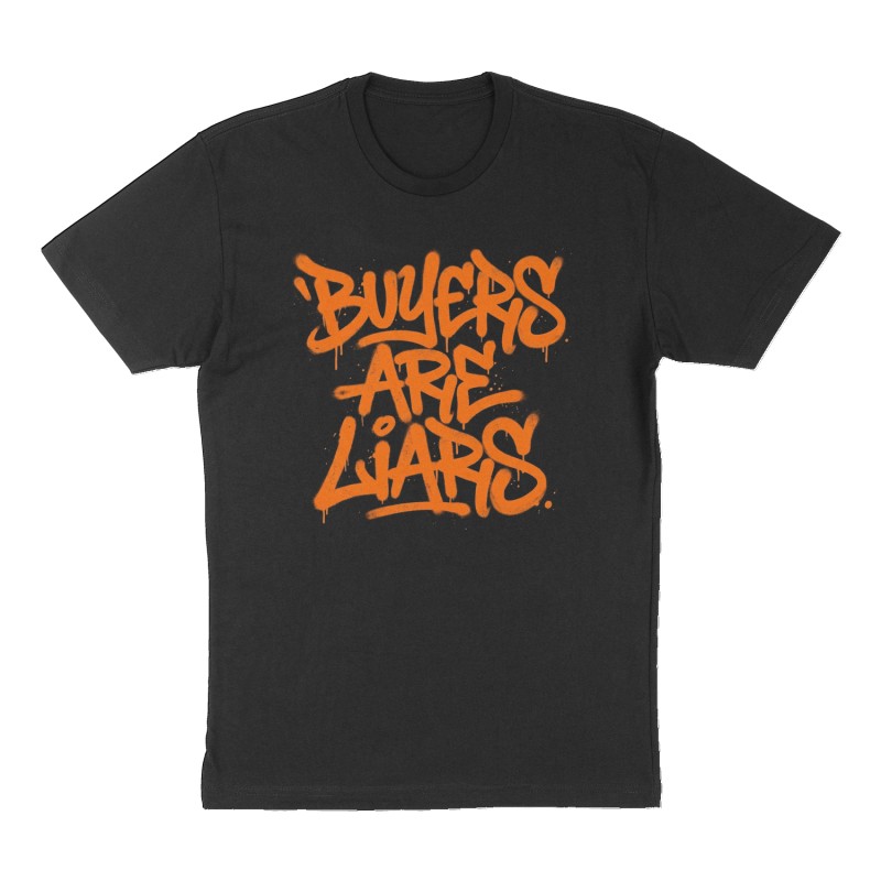 Custom t-shirt: "Buyers Are Liars", Front print, black shirt