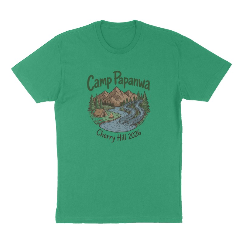 Custom t-shirt: "Camp Papanwa", Front print, green shirt