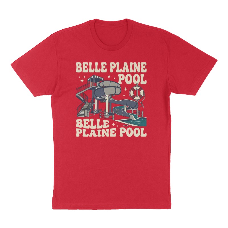 Custom t-shirt: "BELLE PLAINE POOL", Front print, red shirt