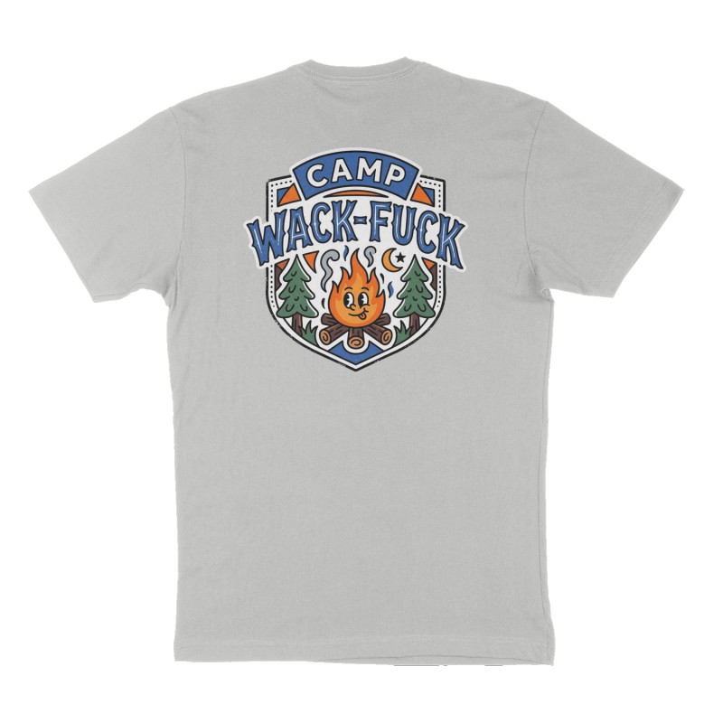 Custom t-shirt: "Camp Wack-Fuck", Back print, heather-gray shirt