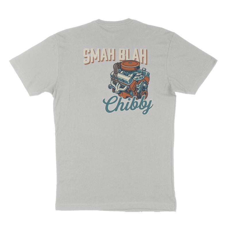 Attached design: "SMAH BLAH CHIBBY", Back print, heather-gray shirt