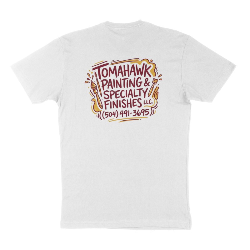 Custom t-shirt: "Tomahawk Painting & Specialty Finishes LLC.", Back print, white shirt