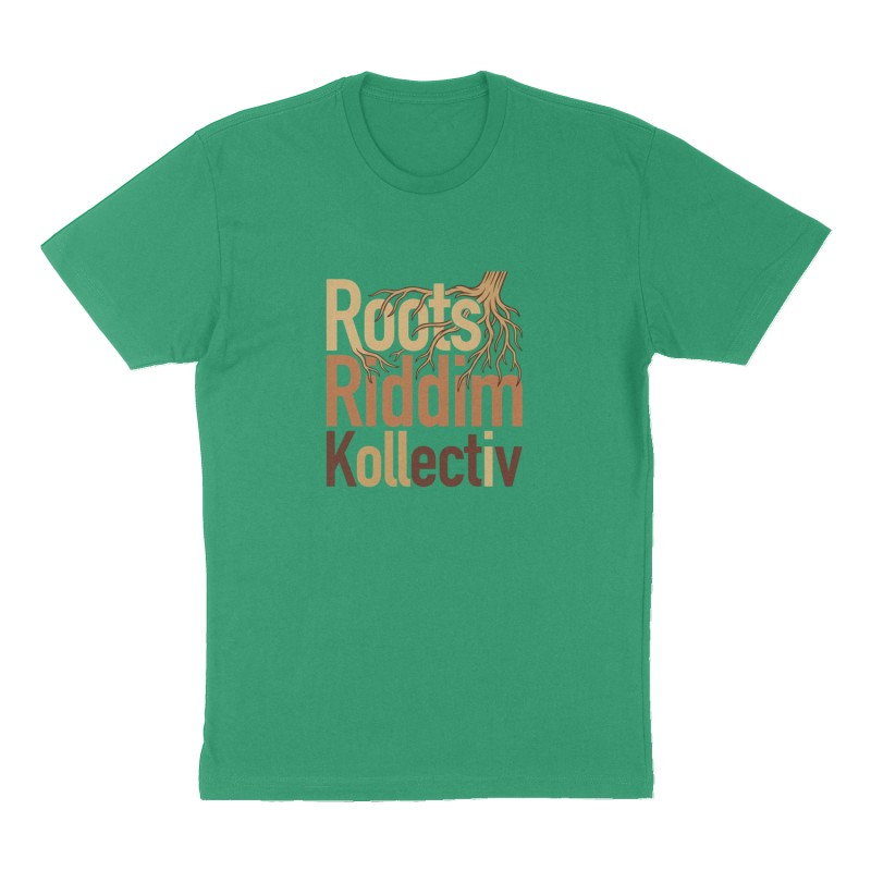 Custom t-shirt: "Roots Riddim Kollectiv", Front print, green shirt