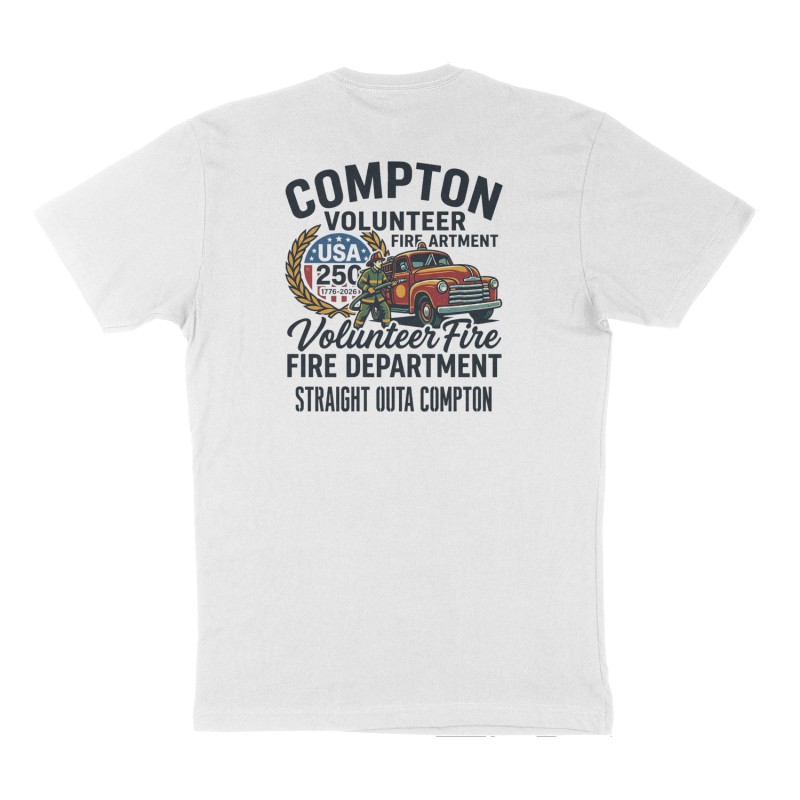 Custom t-shirt: "Compton volunteer fire department ", Back print, white shirt