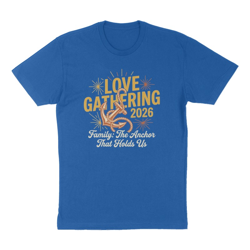 Custom t-shirt: "Love Gathering 2026", Front print, royal-blue shirt