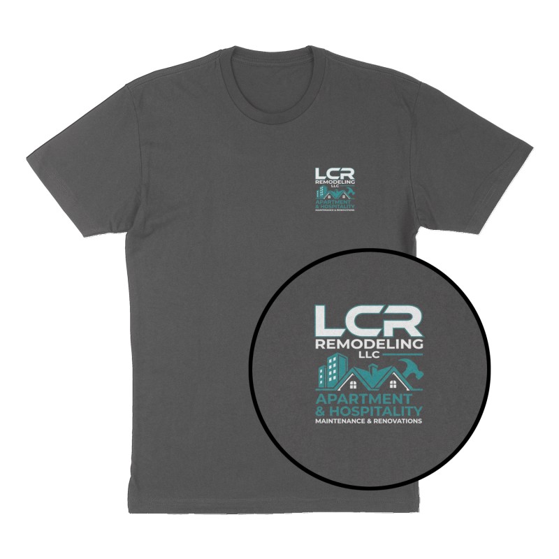 Custom t-shirt: "LCR Remodeling LLC", Left Chest print, charcoal shirt