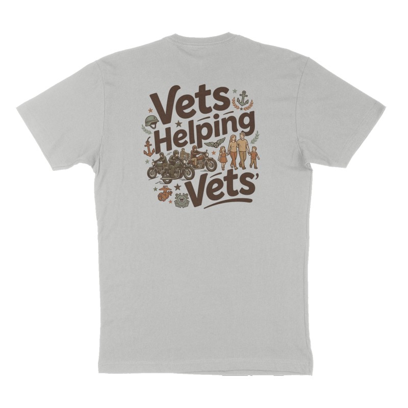 Custom t-shirt: "Vets Helping Vets", Back print, heather-gray shirt