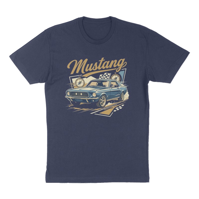 Custom t-shirt: "Mustang", Front print, navy shirt