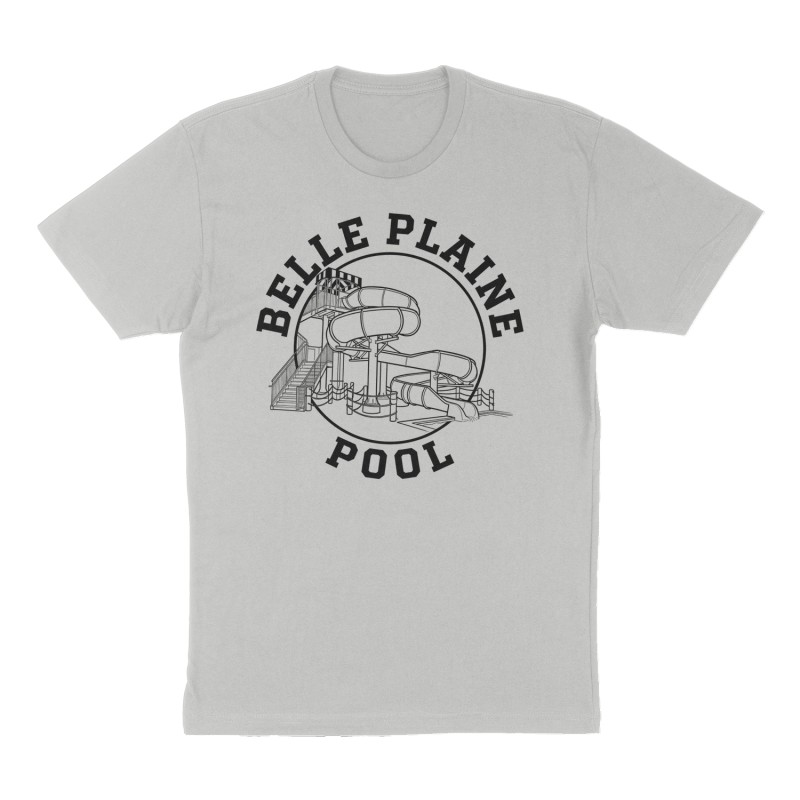 Custom t-shirt: "BELLE PLAINE POOL", Front print, heather-gray shirt