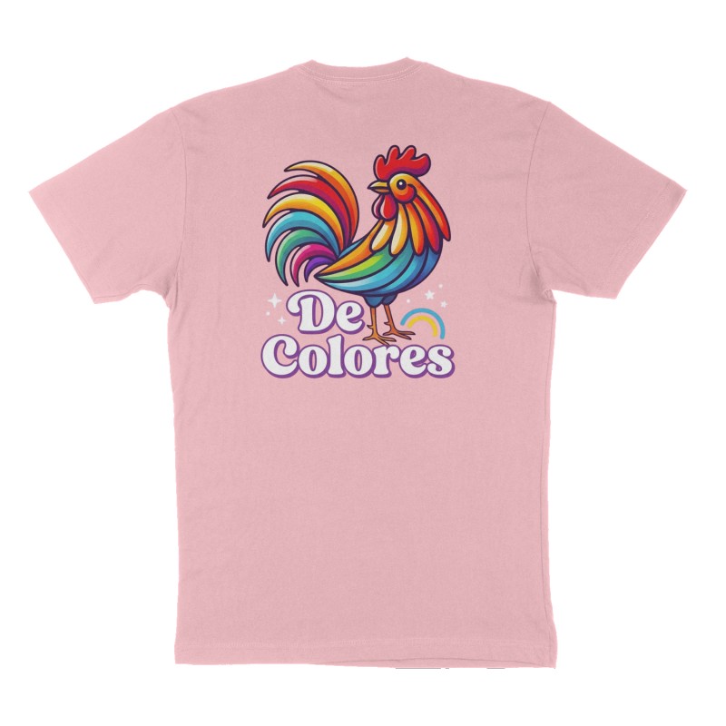 Attached design: "De Colores", Back print, pink shirt