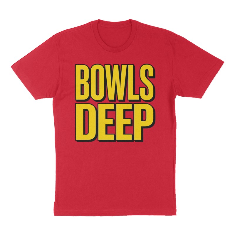Custom t-shirt: "Bowls Deep", Front print, red shirt