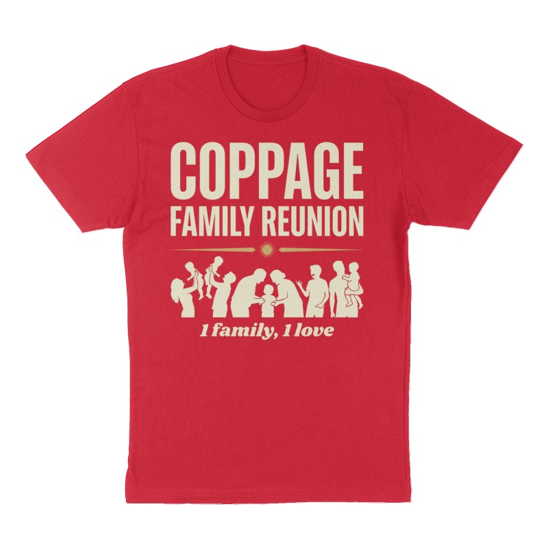 Custom t-shirt: "Coppage Family Reunion", Front print, red shirt