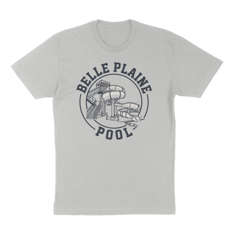 Custom t-shirt: "BELLE PLAINE POOL", Front print, heather-gray shirt