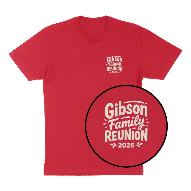 Custom t-shirt: "Gibson Family Reunion", Left Chest print, red shirt