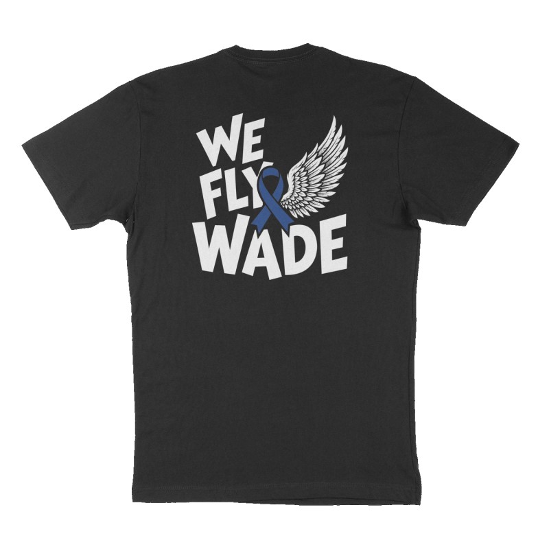 Custom t-shirt: "WE FLY WADE", Back print, black shirt