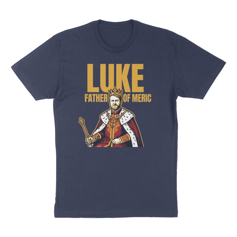 Custom t-shirt: "Luke Father of Meric", Front print, navy shirt