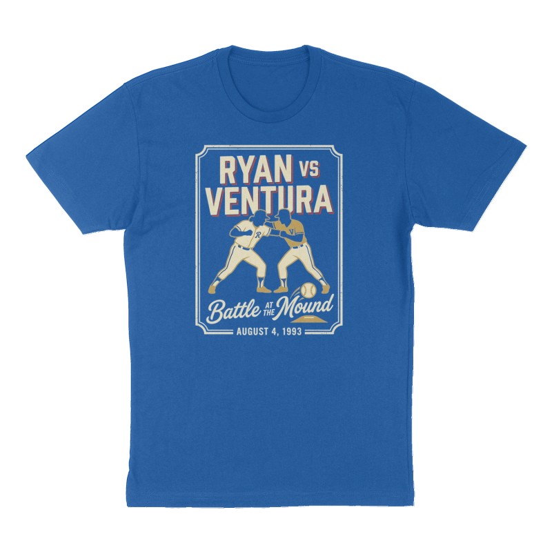 Custom t-shirt: "Ryan vs Ventura: Battle at the mound ", Front print, royal-blue shirt