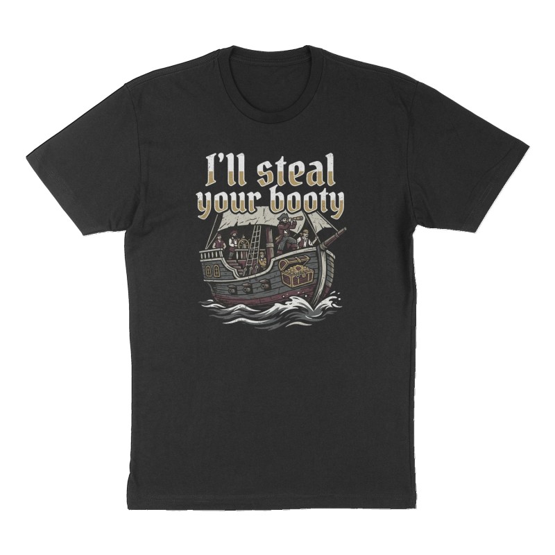 Custom t-shirt: "I'll steal your booty", Front print, black shirt