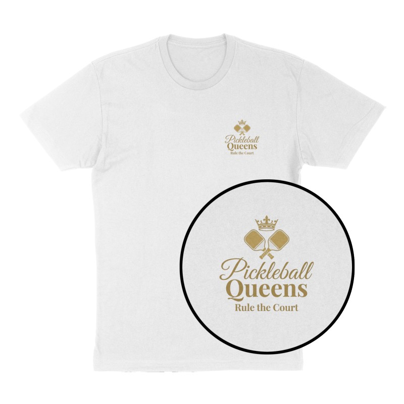 Custom t-shirt: "Pickleball queens ", Left Chest print, white shirt