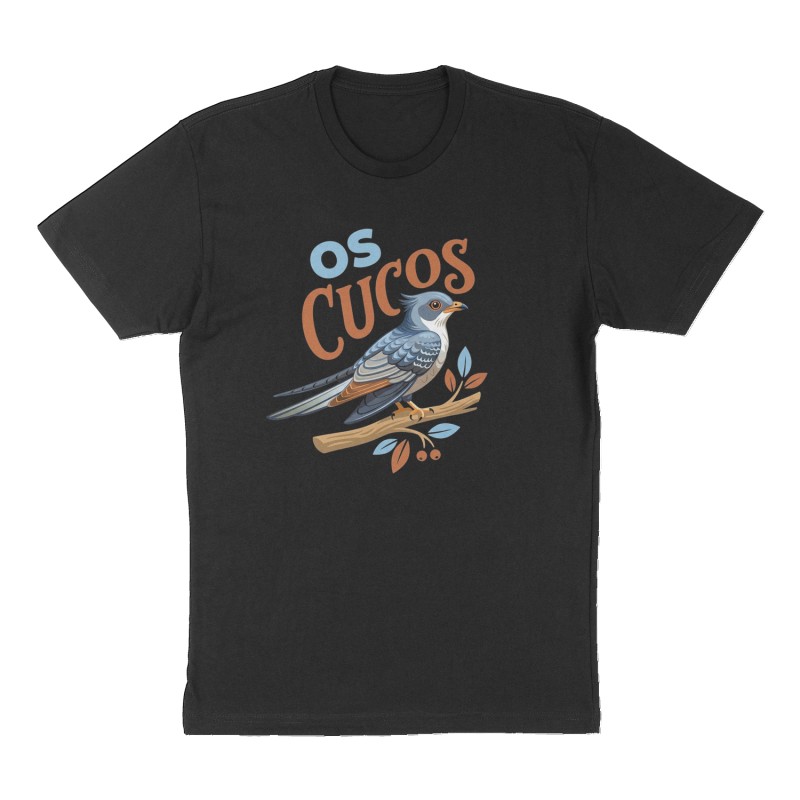 Custom t-shirt: "Os Cucos", Front print, black shirt