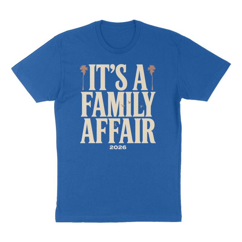 Custom t-shirt: "It's a family affair", royal-blue shirt