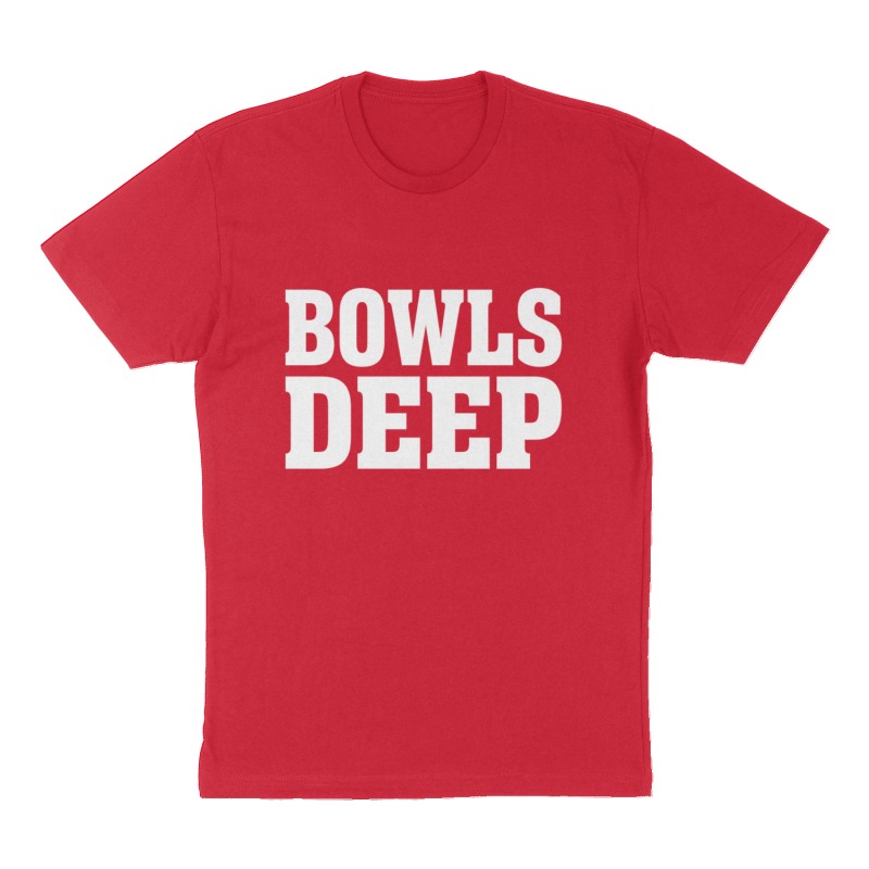 Custom t-shirt: "Bowls Deep", Front print, red shirt