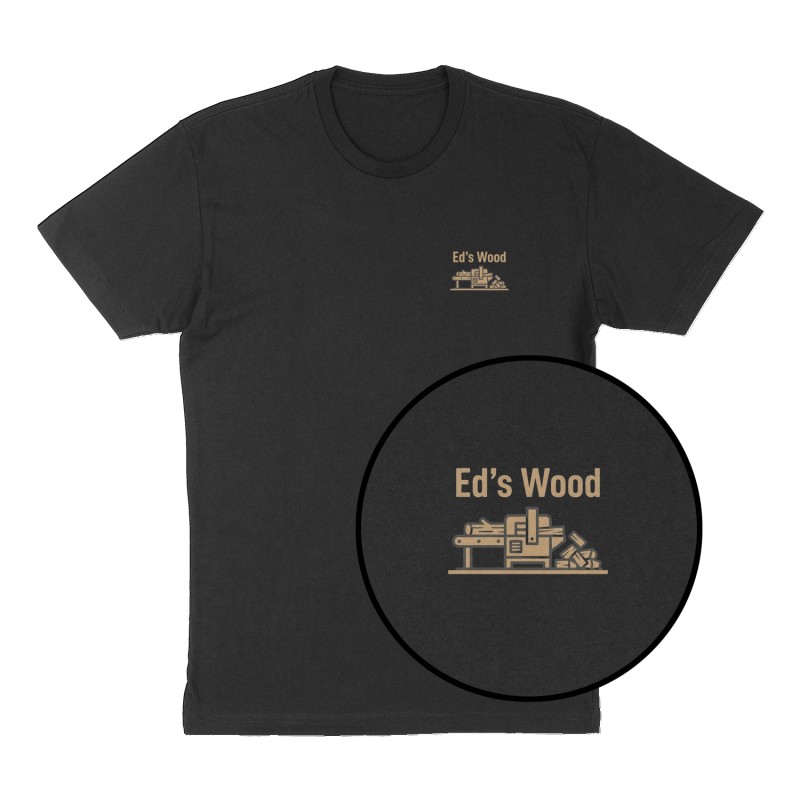 Custom t-shirt: "Ed’s Wood ", Left Chest print, black shirt