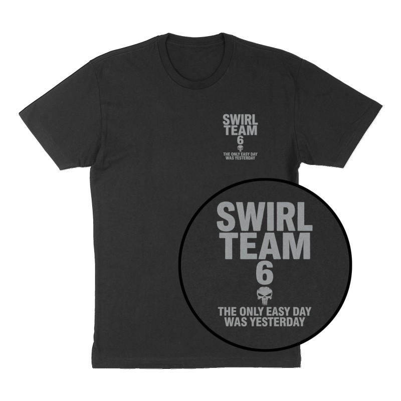 Custom t-shirt: "Swirl Team 6", Left Chest print, black shirt