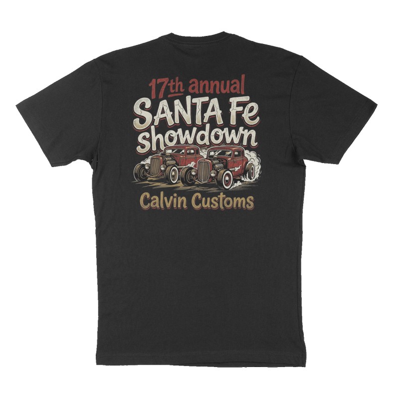Custom t-shirt: "17th annual SANTA Fe showdown ", Back print, black shirt