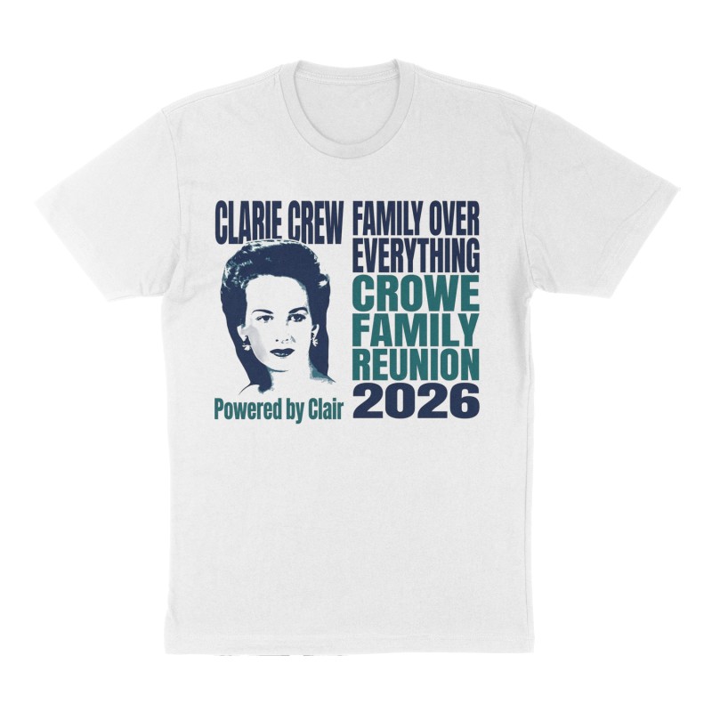 Custom t-shirt: "CLARIE CREW", Front print, white shirt