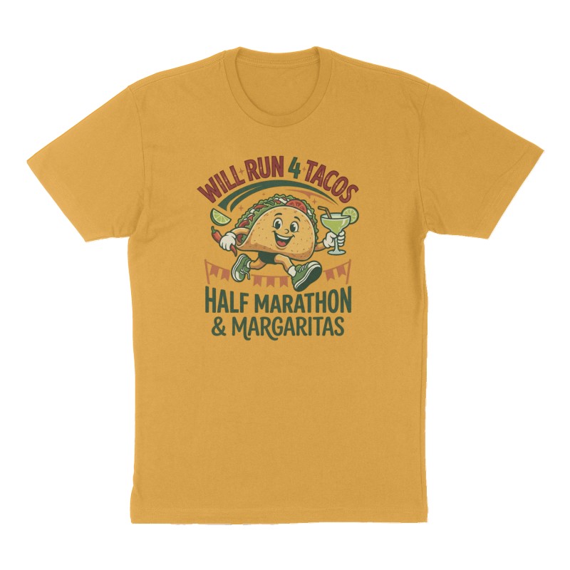 Custom t-shirt design, Front print, mustard-yellow shirt
