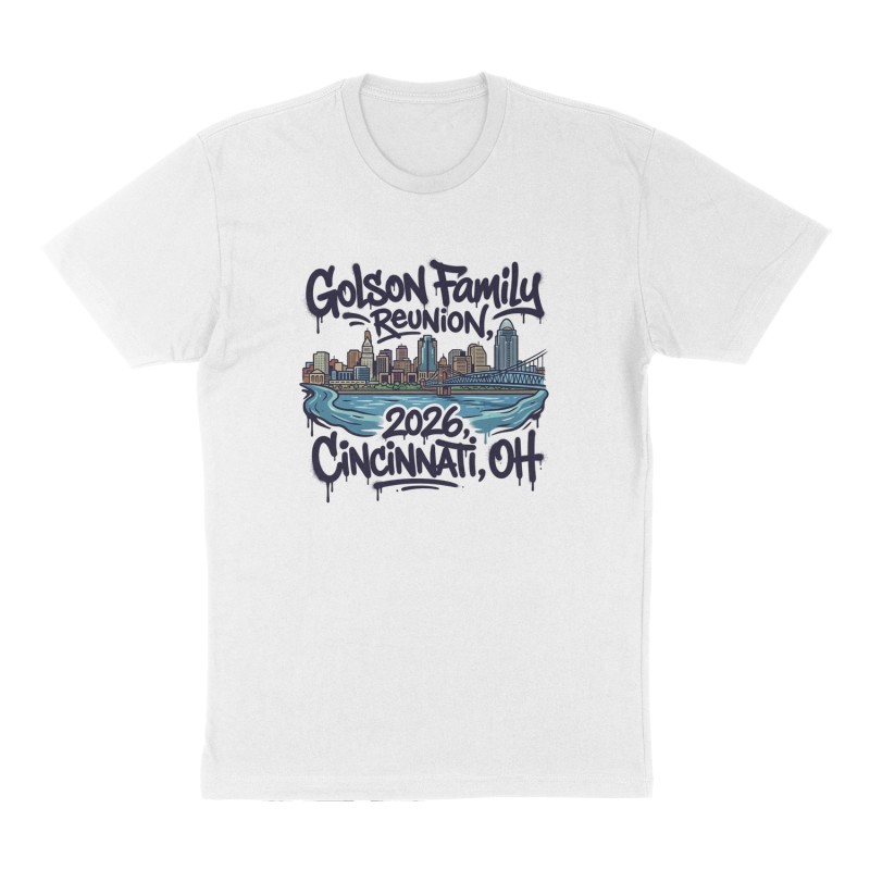 Custom t-shirt: "Golson Family Reunion, 2026, Cincinnati, OH", Front print, white shirt