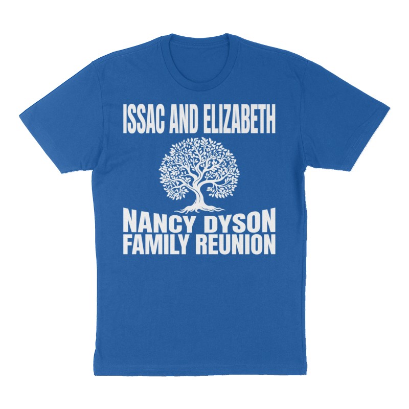 Custom t-shirt: "Issac and Elizabeth Nancy Dyson Family Reunion", Front print, royal-blue shirt