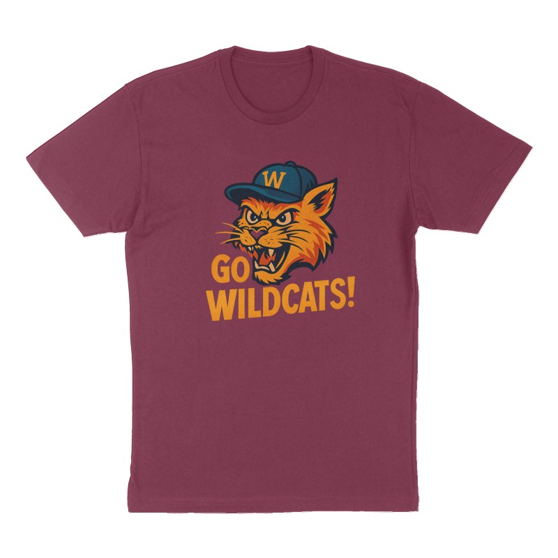 Custom t-shirt: "Go wildcats!", Front print, maroon shirt
