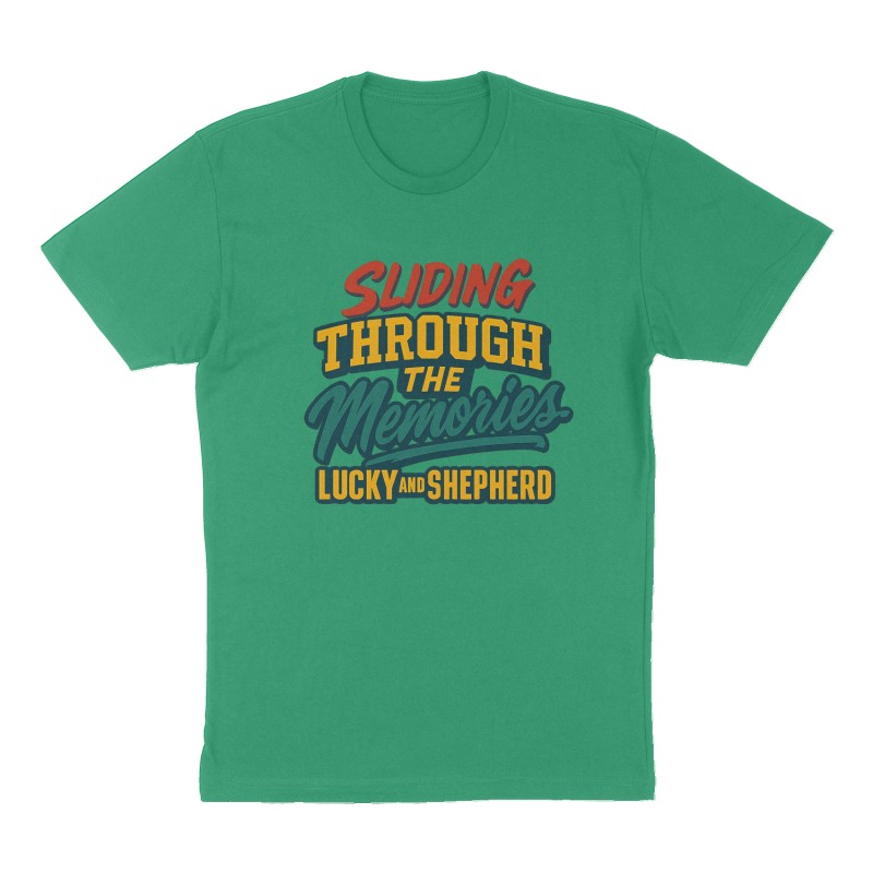 Custom t-shirt: "Sliding through the memories ", Front print, green shirt